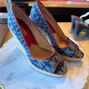 Michael Kors Denim Blue and Red Wedges